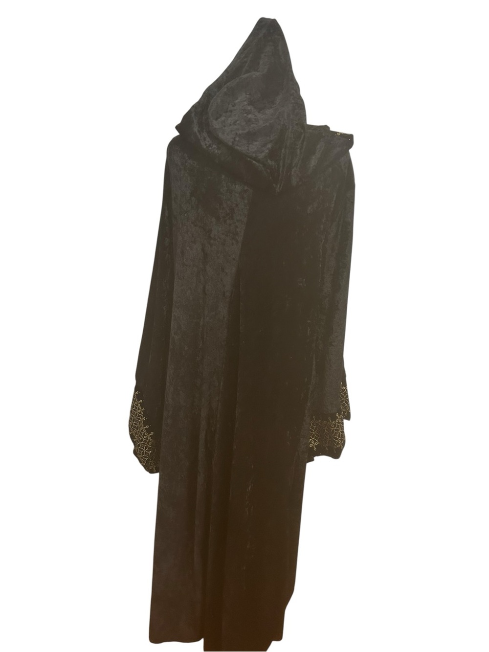Black Crushed Velvet Hooded Cape womens M Embroidered Gothic Witchy Renaissance - Picture 9 of 16